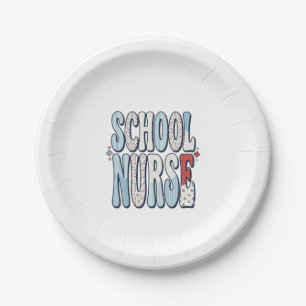 School Nurse Vintage Floral Typography Shirt Desig Paper Plates