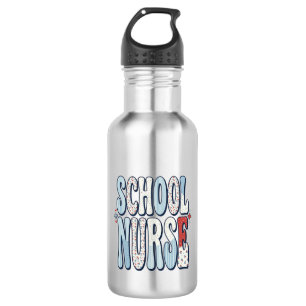 School Nurse Vintage Floral Typography Shirt Desig Stainless Steel Water Bottle