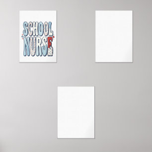 School Nurse Vintage Floral Typography Shirt Desig Wall Art Sets