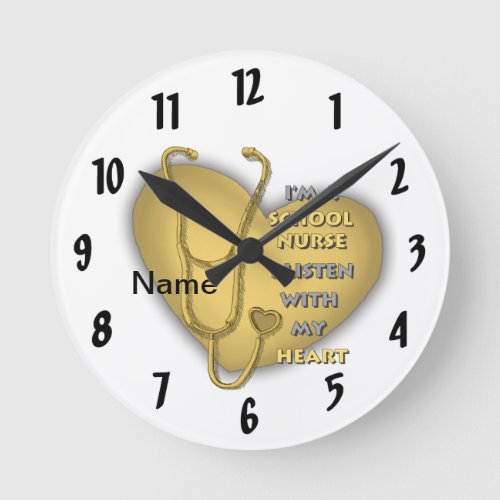 School Nurse Yellow Heart custom name clock