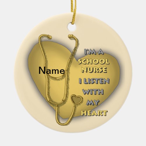 School Nurse Yellow Heart custom name ornament