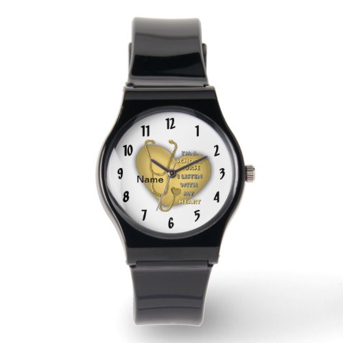 School Nurse Yellow Heart custom name watch