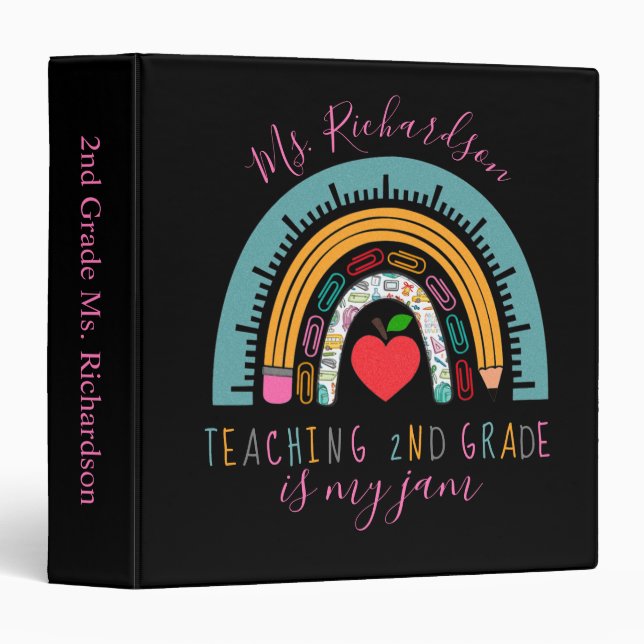 School Objects Rainbow Teaching is my Jam 3 Ring Binder (Front/Spine)