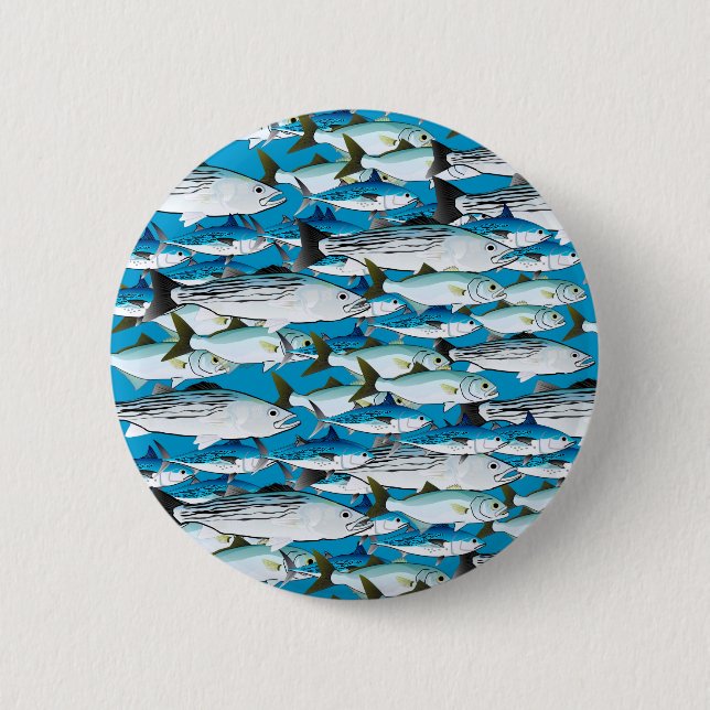 School of Atlantic Surf Fish in blue Button (Front)