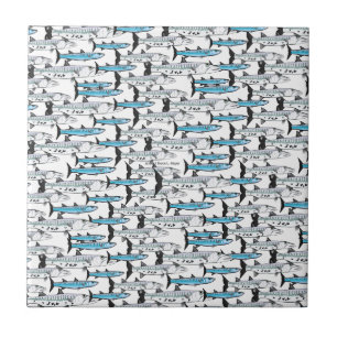 School of Barracuda fish pattern Ceramic Tile