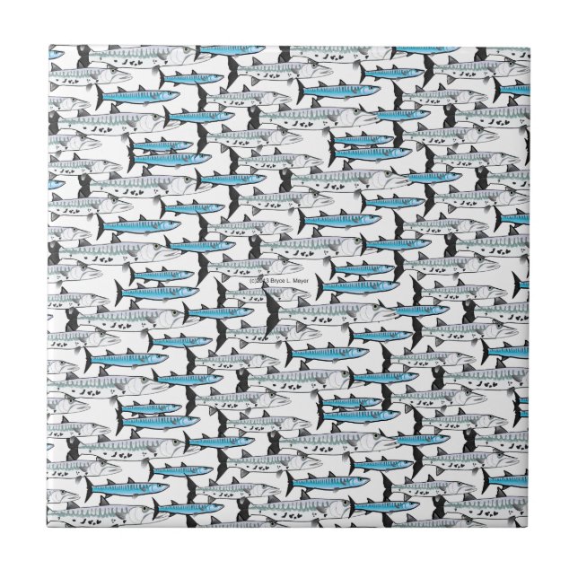 School of Barracuda fish pattern Ceramic Tile (Front)