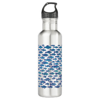 School of Blue Sardine Fish Swimming Stainless Steel Water Bottle