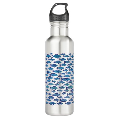 School of Blue Sardine Fish Swimming Stainless Steel Water Bottle