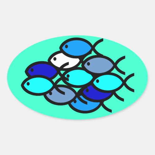 School of Christian Fish Symbols _ Blue _ Oval Sticker