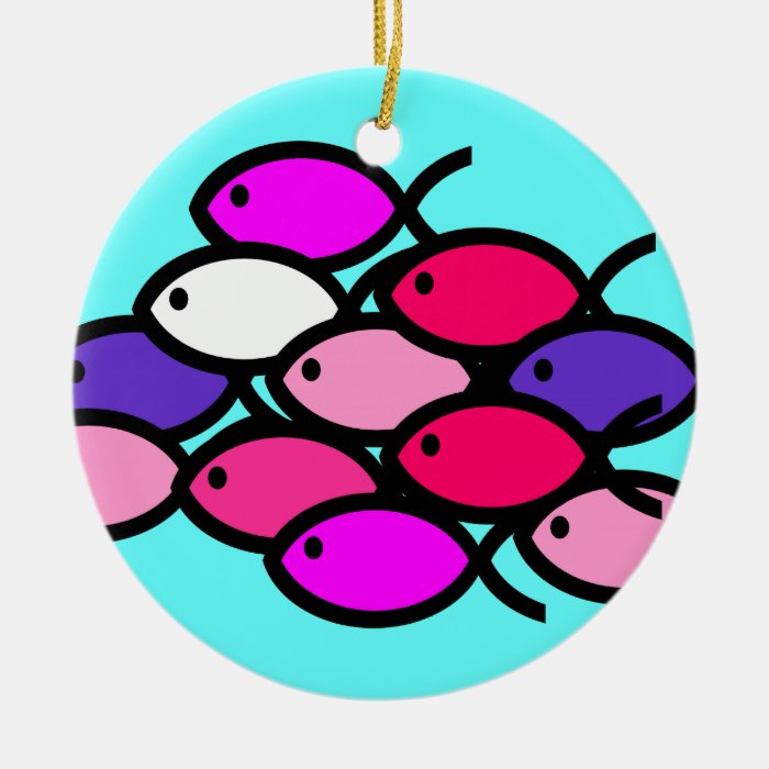 School of Christian Fish Symbols   Pink Christmas Ornaments