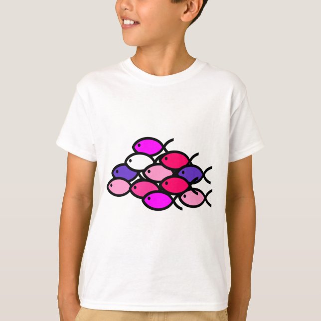 School of Christian Fish Symbols - Pink T-Shirt (Front)