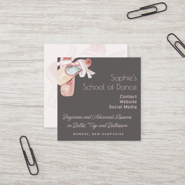 School of Dance Ballet Shoes Art Business Card (Front/Back In Situ)