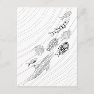 School Of Fish Adult Coloring Postcard