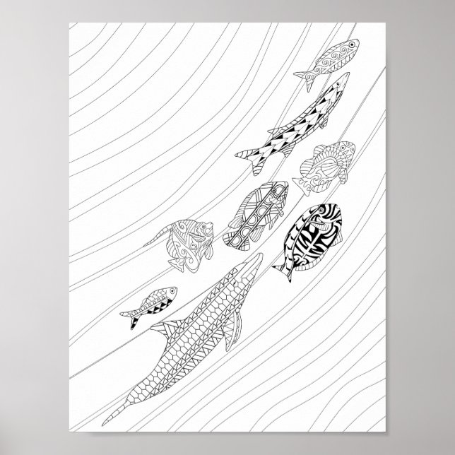 School Of Fish Adult Coloring Poster (Front)