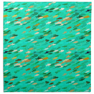 School of Fish, Aqua, Green and Gold Cloth Napkin