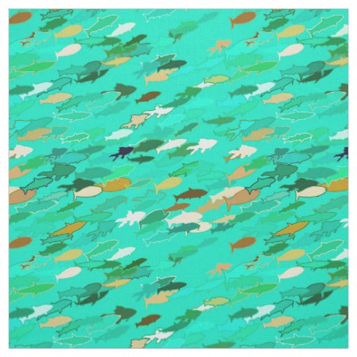 School of Fish, Aqua, Green and Gold Fabric