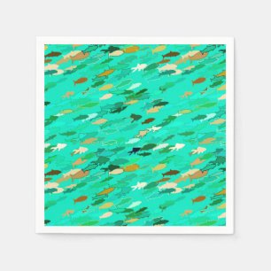 School of Fish, Aqua, Green and Gold Napkins