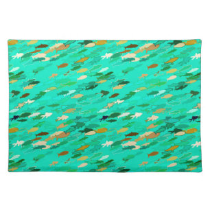 School of Fish, Aqua, Green and Gold Placemat