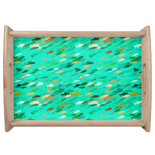 School of Fish, Aqua, Green and Gold Serving Tray