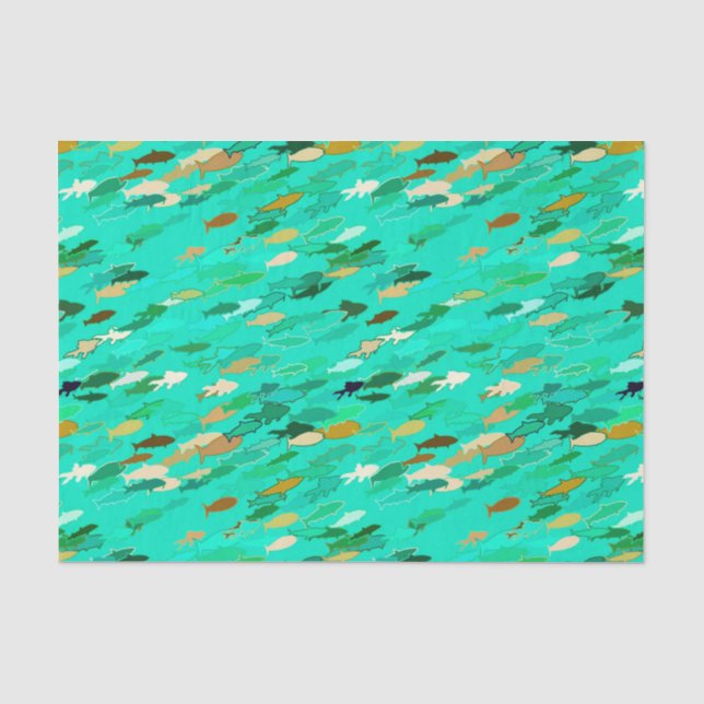 School of Fish, Aqua, Green and Gold Tissue Paper (Front)