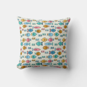 School of fish block prints throw pillow