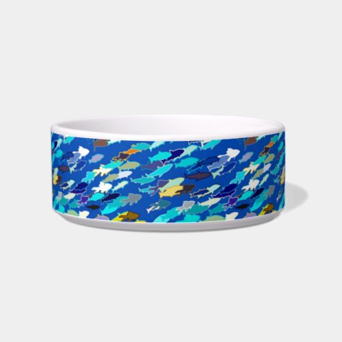 School of Fish Dark Blue White and Turquoise Bowl