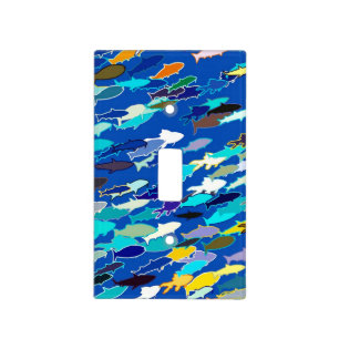 School of Fish, Dark Blue, White and Turquoise Light Switch Cover