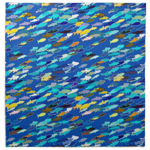 School of Fish, Dark Blue, White and Turquoise Napkin