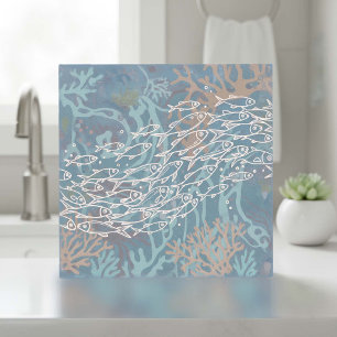 School of Fish in Coral Blue ID1198 Ceramic Tile