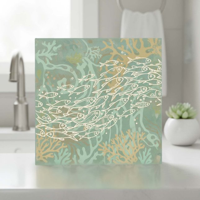 School of Fish in Coral Green ID1198 Ceramic Tile (Creator Uploaded)