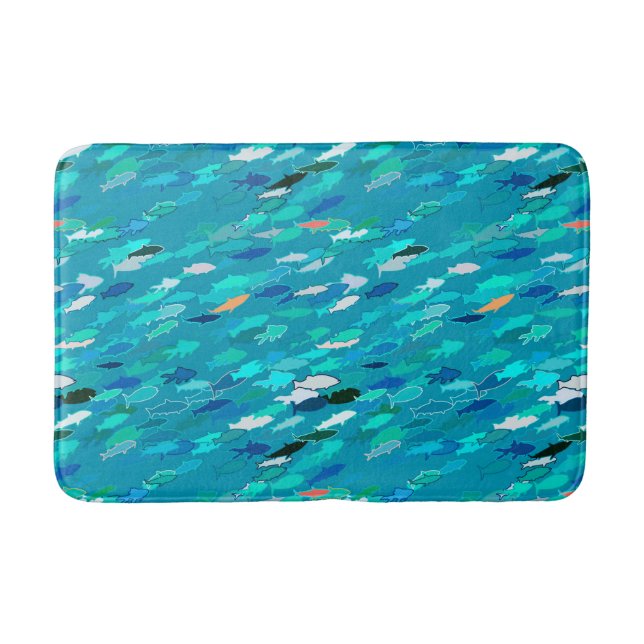 School of Fish, Turquoise,  Blue and Aqua  Bath Mat (Front)
