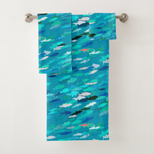 School of Fish, Turquoise, Blue and Aqua Bath Towel Set