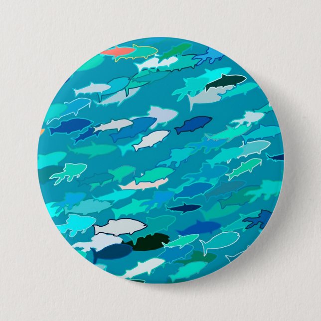 School of Fish, Turquoise,  Blue and Aqua  Button (Front)