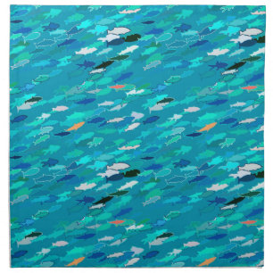 School of Fish, Turquoise, Blue and Aqua Cloth Napkin