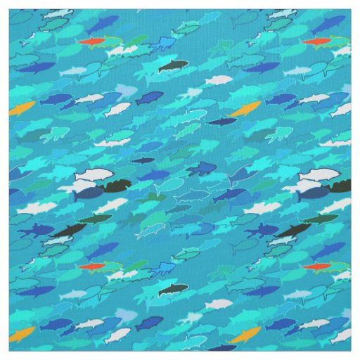School of Fish, Turquoise,  Blue and Aqua  Fabric