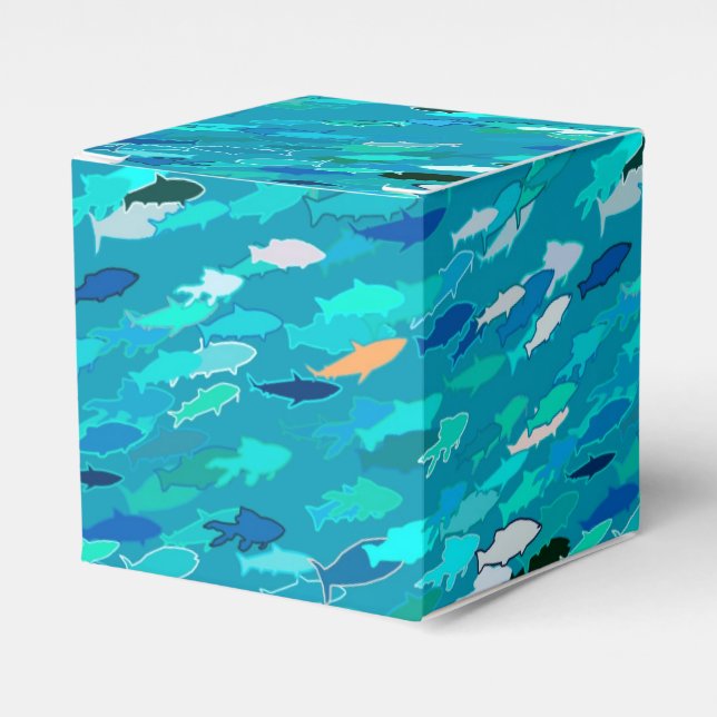 School of Fish, Turquoise,  Blue and Aqua  Favor Boxes (Front Side)