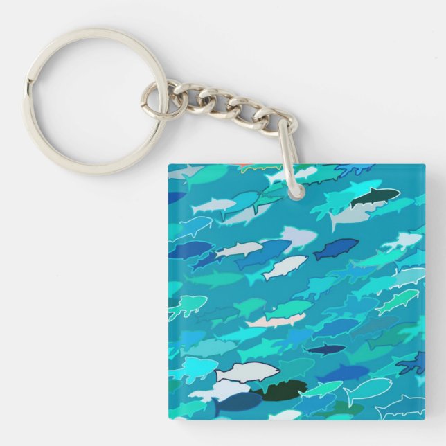 School of Fish, Turquoise,  Blue and Aqua  Keychain (Front)