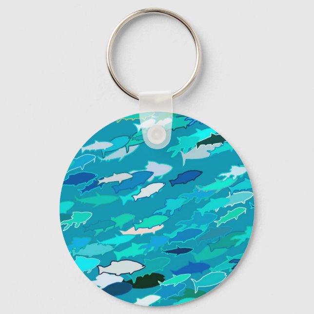 School of Fish, Turquoise,  Blue and Aqua  Keychain (Front)