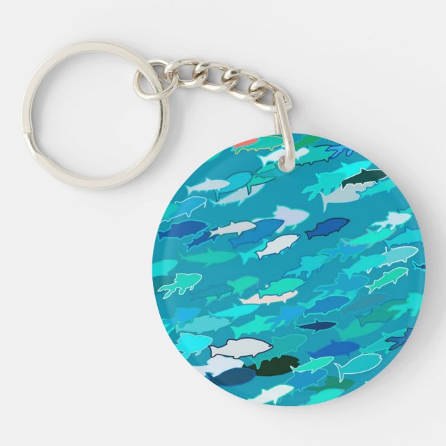 School of Fish, Turquoise,  Blue and Aqua  Keychain (Front)