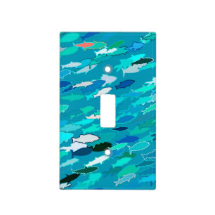 School of Fish, Turquoise, Blue and Aqua Light Switch Cover