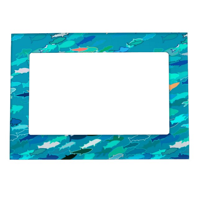 School of Fish, Turquoise,  Blue and Aqua  Magnetic Photo Frame (Front)