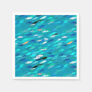 School of Fish, Turquoise, Blue and Aqua Paper Napkins