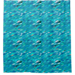 School of Fish, Turquoise, Blue and Aqua Shower Curtain