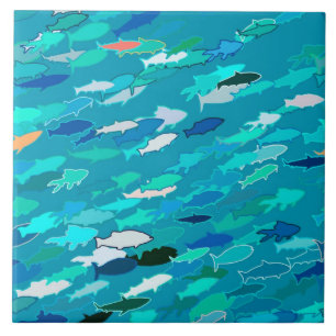 School of Fish, Turquoise, Blue and Aqua Tile