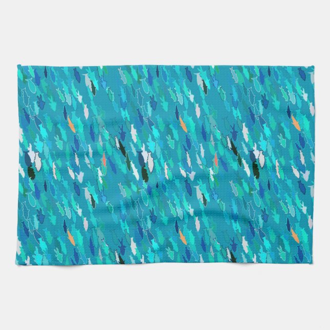 School of Fish, Turquoise, Blue and Aqua  Towel (Horizontal)