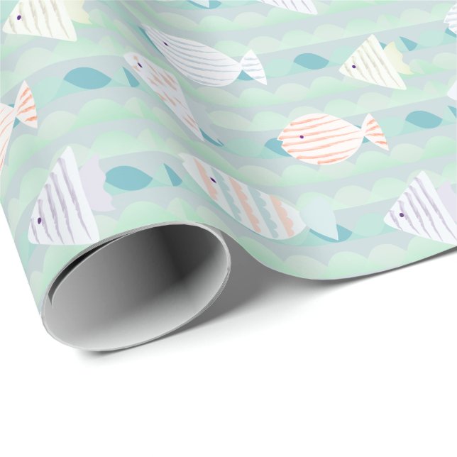School of Fish Under the Sea Turquoise Birthday Wrapping Paper (Roll Corner)