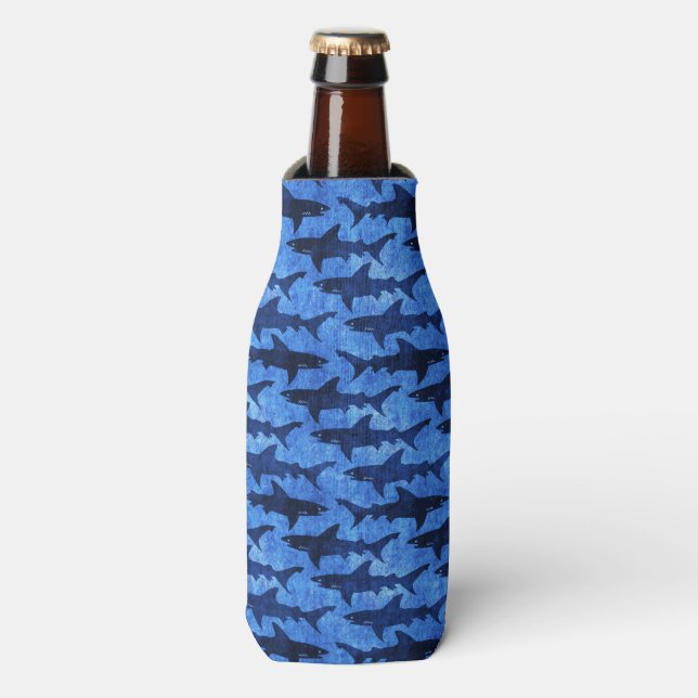 School of Great White Sharks Beach Rave Party Bottle Cooler (Bottle Front)