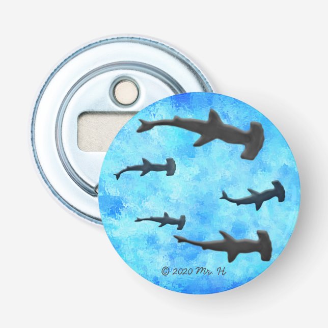 School of Hammerhead Sharks in Silhouette Bottle Opener (Front)