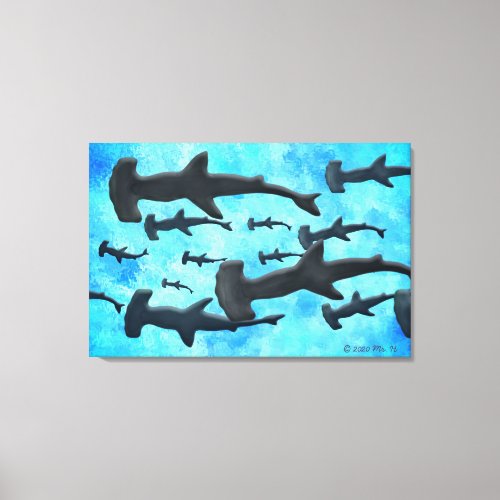 School of Hammerhead Sharks in Silhouette Canvas Print