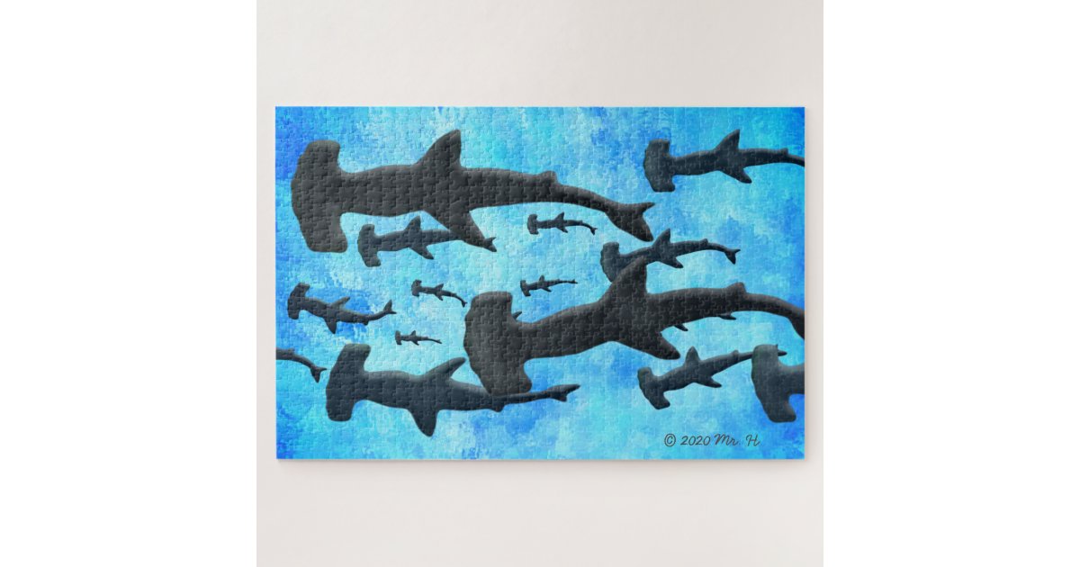 School of Hammerhead Sharks in Silhouette Jigsaw Puzzle Zazzle